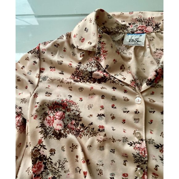 1970s Floral Blouse, Size L, Peach Polyester Shirt, Vintage Blouse - Picture 10 of 10